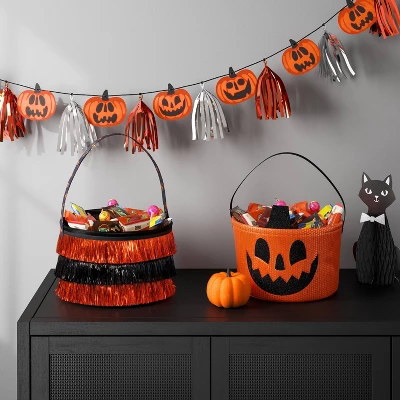 7.5" Sequin Pumpkin Trick Or Treat Fabric Basket Orange/Black - Hyde And EEK! Boutiqueâ„¢