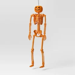 24" Poseable Pumpkin Head Skeleton Halloween Decorative Prop Orange - Hyde And EEK! Boutique™