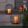 15" Lit Metal Pumpkin Lantern - Hyde And EEK! Boutique™: Black Horror Decor, Sheltered Outdoor Use, AAA Battery Required