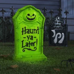 21" 'Haunt-ya-Later!' Plastic Glow Tombstones Halloween Decorative Prop Neon Green - Hyde And EEK! Boutiqueâ„¢