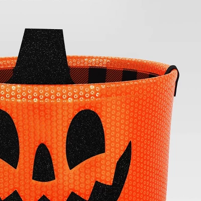 7.5" Sequin Pumpkin Trick Or Treat Fabric Basket Orange/Black - Hyde And EEK! Boutiqueâ„¢ - Image 2