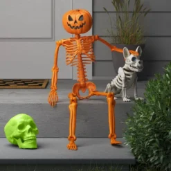 36" Poseable Pumpkin Head Skeleton Halloween Decorative Prop Orange - Hyde And EEK! Boutiqueâ„¢