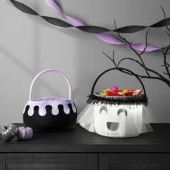 Halloween Light Up Plush Ghost Round Polyester Trick Or Treat Pail - Hyde And EEK! Boutique™