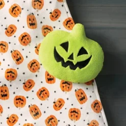 Pumpkin Shaped Halloween Faux Shearling Pillow Green - Hyde And EEK! Boutiqueâ„¢: Indoor Decorative, Oval