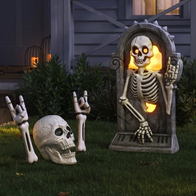 26" Light And Sound Rewind Skeleton Tombstone Halloween Decorative Prop - Hyde And EEK! Boutiqueâ„¢: Haunted Cemetery Decor