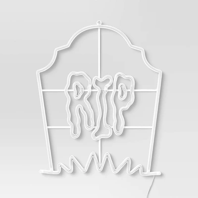 LED Tombstone "RIP" Flashing Neon Sign With Frame Halloween Silhouette Lights White/Orange/Green/Blue - Hyde And EEK! Boutiqueâ„¢ - Image 2