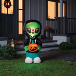 3.5' Airblown Green Alien Kid With Jack O'Lantern Halloween Inflatable Decoration - Hyde And EEK! Boutique™