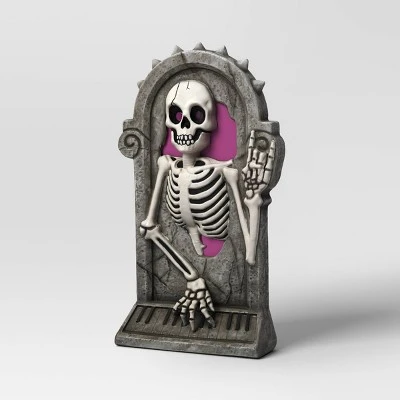 26" Light And Sound Rewind Skeleton Tombstone Halloween Decorative Prop - Hyde And EEK! Boutiqueâ„¢: Haunted Cemetery Decor - Image 2