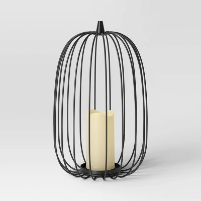 15" Lit Metal Pumpkin Lantern - Hyde And EEK! Boutiqueâ„¢: Black Horror Decor, Sheltered Outdoor Use, AAA Battery Required - Image 2