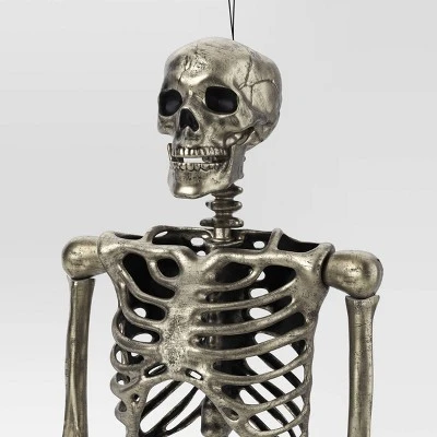 60" Poseable Skeleton Halloween Decorative Prop Shiny Champagne With Weathered Finish - Hyde And EEK! Boutiqueâ„¢ - Image 2