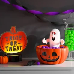 10.63" Light And Sound Ghosty Candy Bowl Halloween Decorative Prop Orange - Hyde And EEK! Boutiqueâ„¢