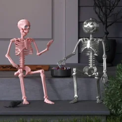 36" Poseable Pumpkin Skeleton With Silver Disco Jack Head Halloween Decorative Prop Silver - Hyde And EEK! Boutiqueâ„¢