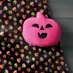 Pumpkin Shaped Faux Shearling Halloween Throw Pillow Pink - Hyde And EEK! Boutiqueâ„¢: Indoor Oval Cushion, Recycled Polyester Fill