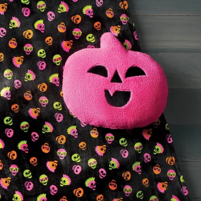 Pumpkin Shaped Faux Shearling Halloween Throw Pillow Pink - Hyde And EEK! Boutiqueâ„¢: Indoor Oval Cushion, Recycled Polyester Fill