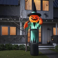 12' Inflatable Pumpkin Witch Halloween Decoration Gray/Orange - Hyde And EEK! Boutique™