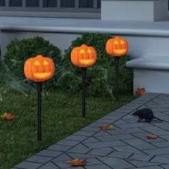 4pc Animated Halloween Pumpkin Novelty Stake Lights With Warm White LEDs And Monster Mash Music - Hyde And EEK! Boutique™
