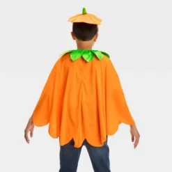 2pc Kids' Blacklight Responsive Pumpkin Poncho Halloween Costume Kit - Hyde And EEK! Boutique™