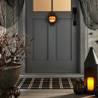 10" Animated Pumpkin Door Knocker Halloween Decorative Prop - Hyde And EEK! Boutiqueâ„¢: Light-Up, Sheltered Outdoor Use, Includes Batteries