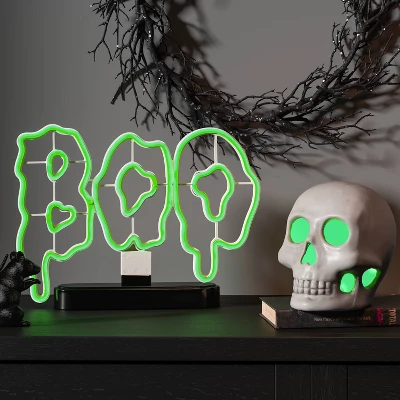 9.25" Lit Neon Slimey Boo Halloween Decorative Prop Neon Green - Hyde And EEK! Boutiqueâ„¢