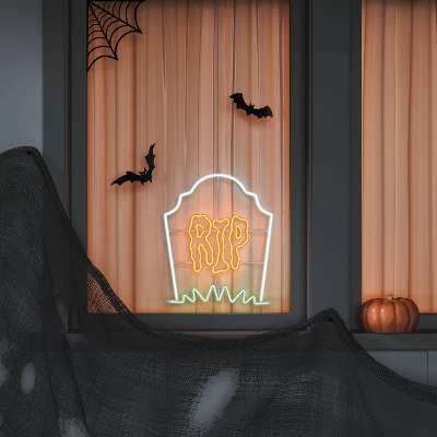 LED Tombstone "RIP" Flashing Neon Sign With Frame Halloween Silhouette Lights White/Orange/Green/Blue - Hyde And EEK! Boutiqueâ„¢